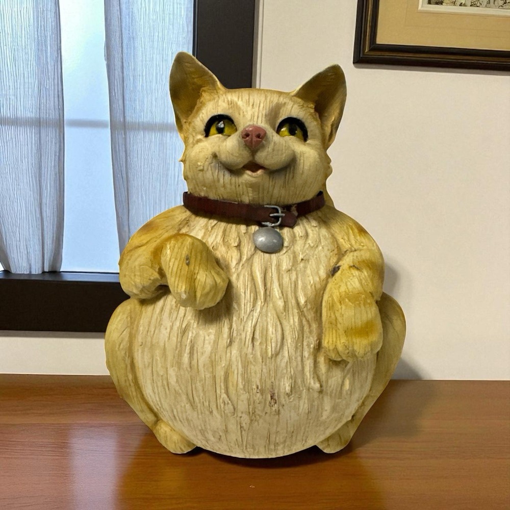 Resin Fat Orange Cat Tubby Tabby Kitty Figurine With Yarn 9" Wobbly Figure *read